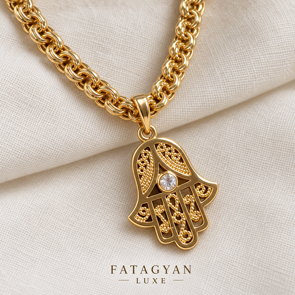 Amara Hamsa Statement Necklace – Gold Plated | XP003