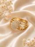 14K Gold-Plated Double Ring – Elegant Crystal Design A04