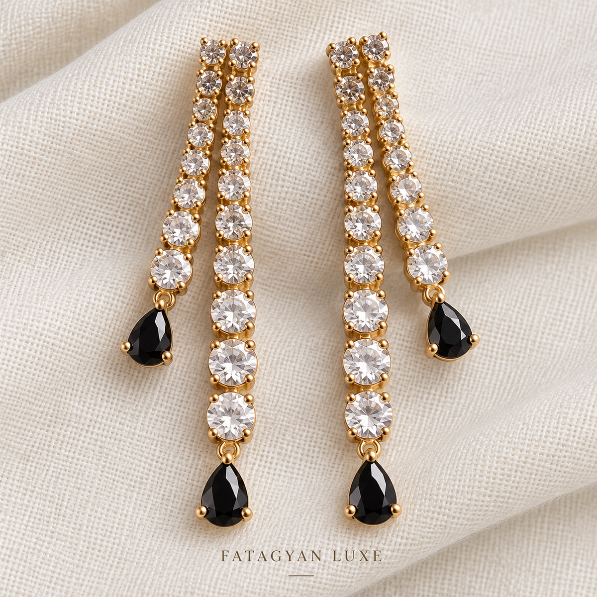 Noir Cascade Crystal Drop Earrings – 18K Gold Plated XP001
