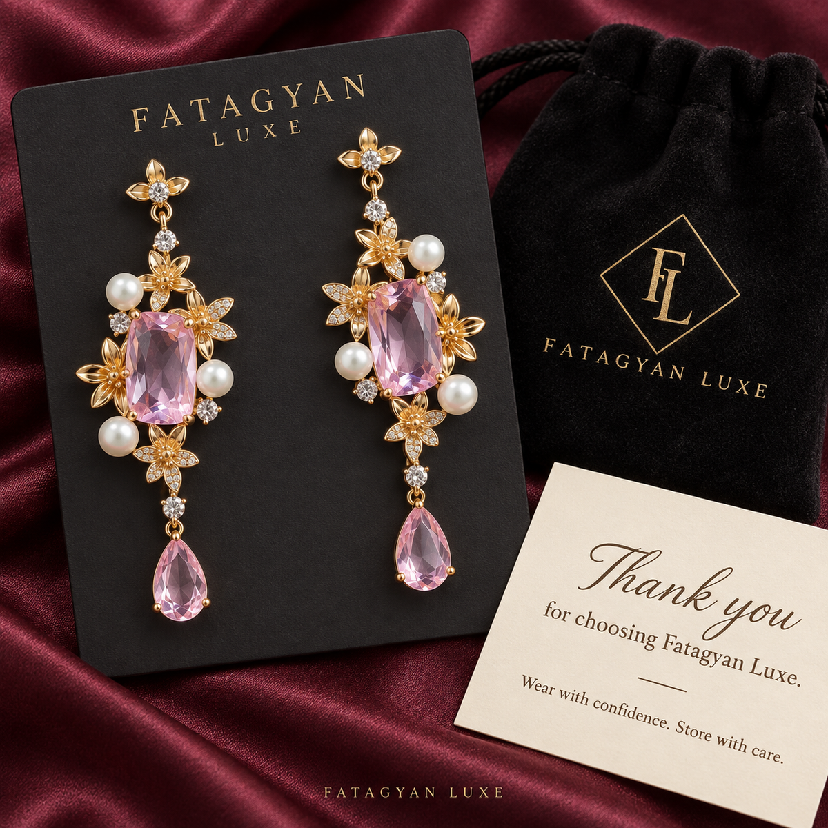 Blush Garden Pearl & Crystal Drop Earrings – 18K Gold Plated XP