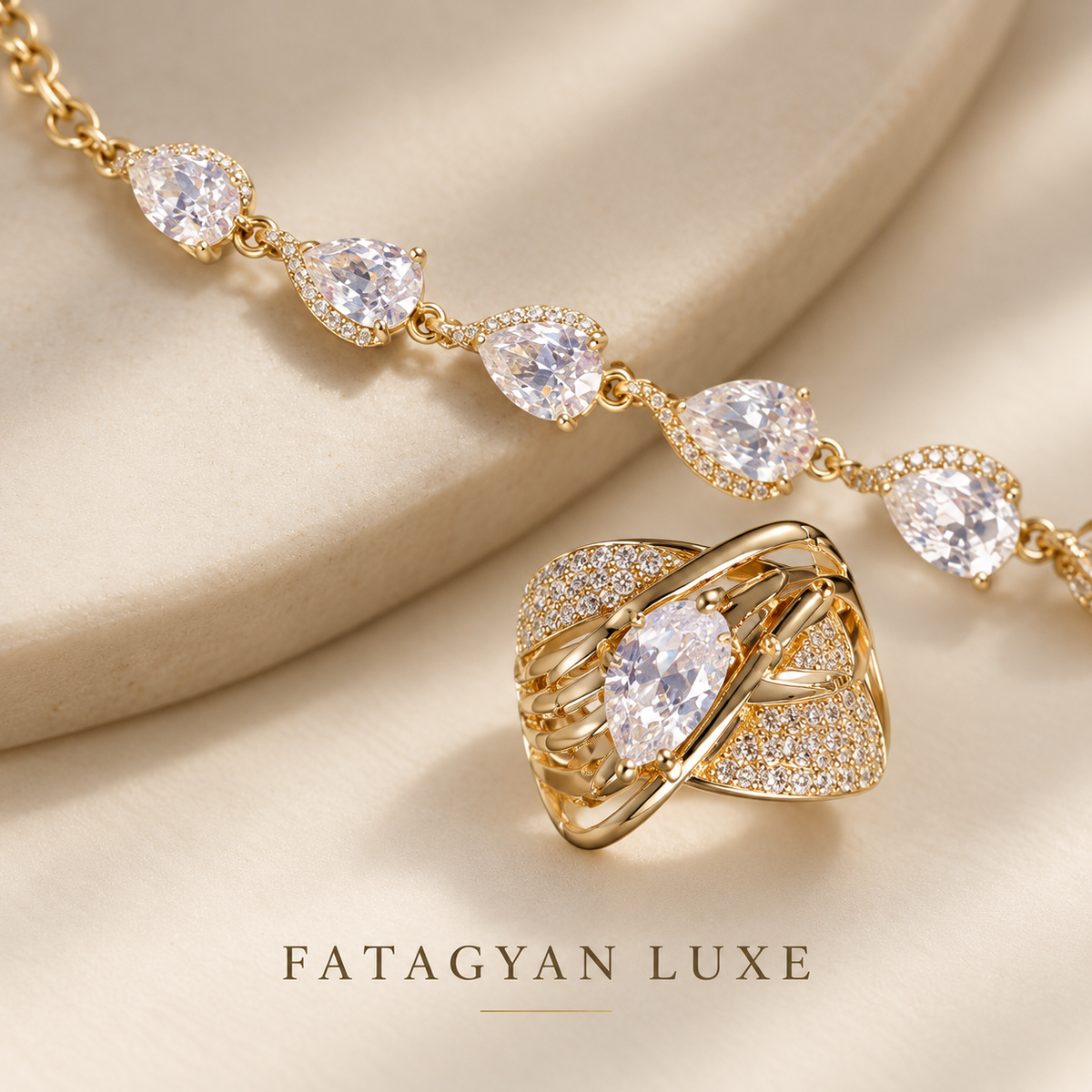 The Celeste Pear Bracelet & Ring Set – 18K Gold Plated D01