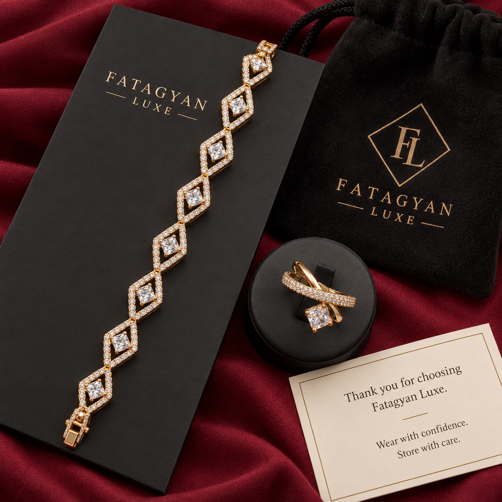 The Elara Geometric Bracelet & Ring Set – 18K Gold Plated D02