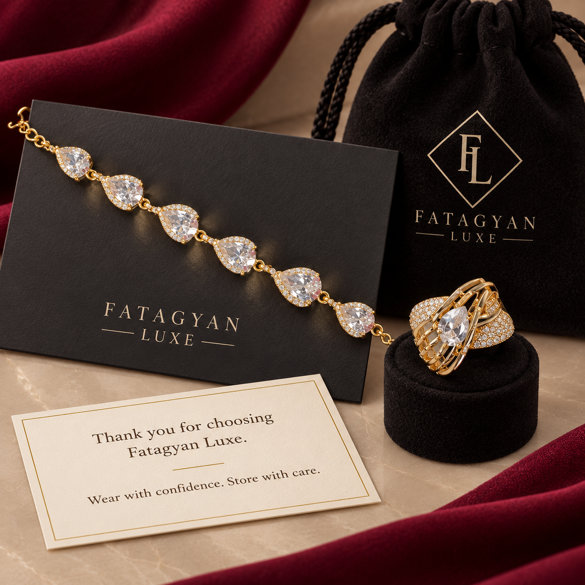 The Celeste Pear Bracelet & Ring Set – 18K Gold Plated D01