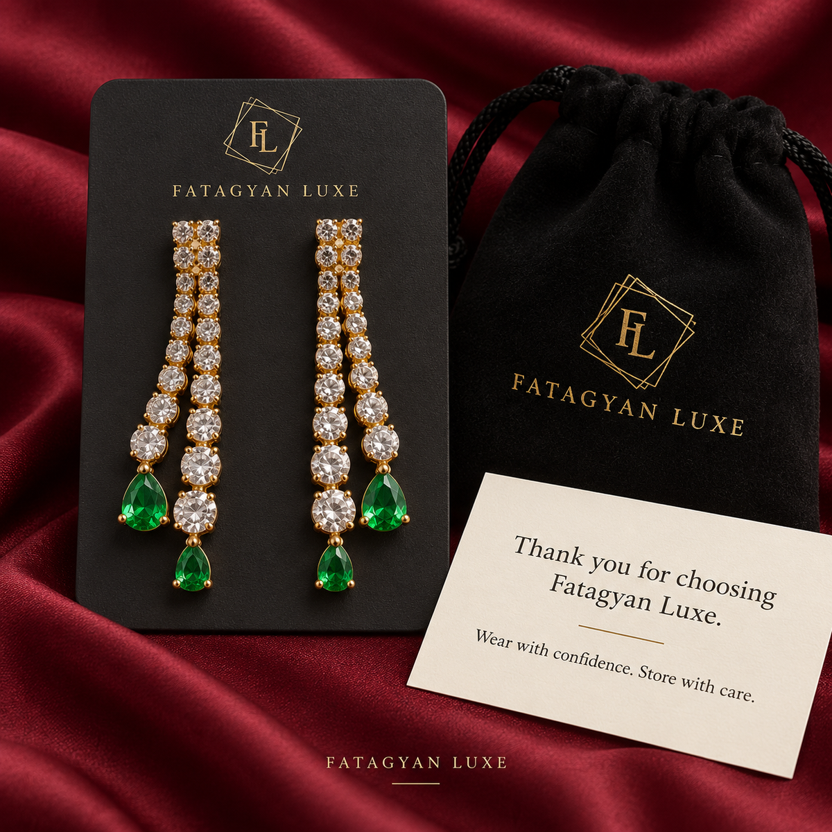 Émeraude Cascade Crystal Drop Earrings – 18K Gold Plated XP002