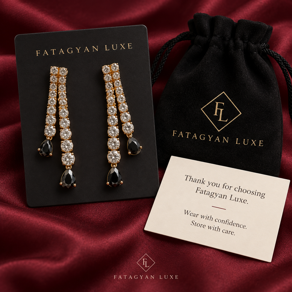 Noir Cascade Crystal Drop Earrings – 18K Gold Plated XP001