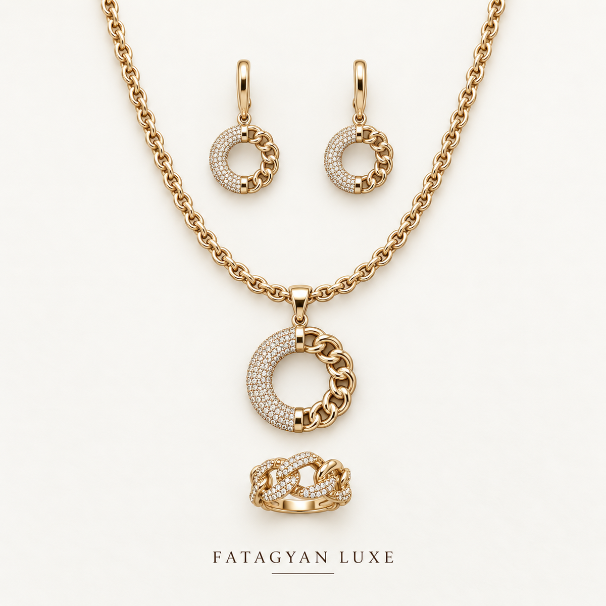 Gold Plated Pavé Chain Jewellery XP Set 03