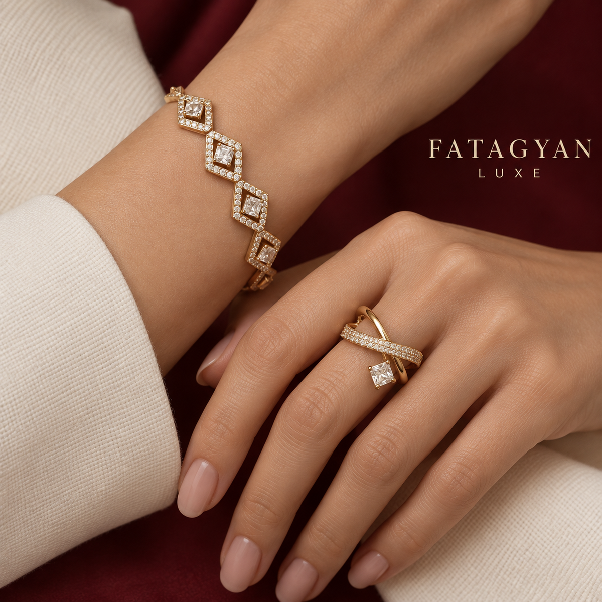 The Elara Geometric Bracelet & Ring Set – 18K Gold Plated D02