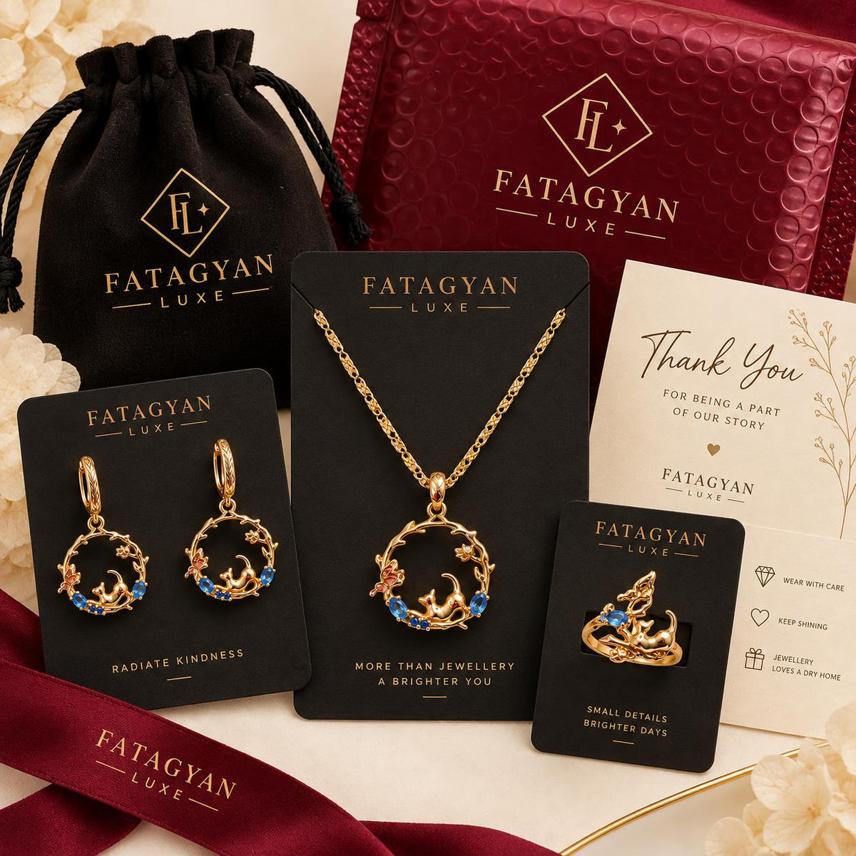 Enchanted Garden Blue Cat & Butterfly Gold-Plated Jewellery Set – XP010