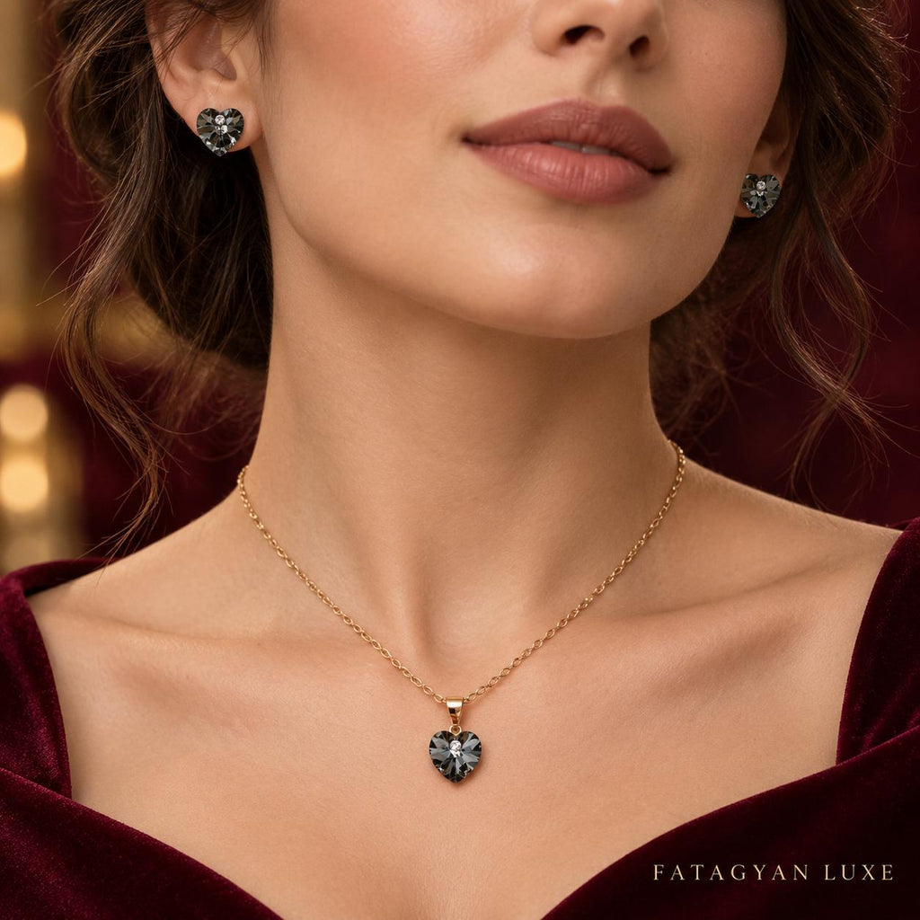 Éclat Heart Swarovski Crystal Jewellery Set – 18K Gold Plated  01