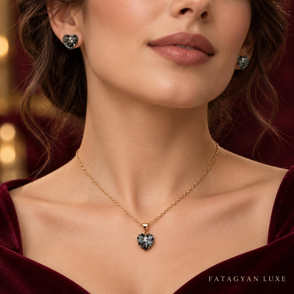 Éclat Heart Swarovski Crystal Jewellery Set – 18K Gold Plated  01