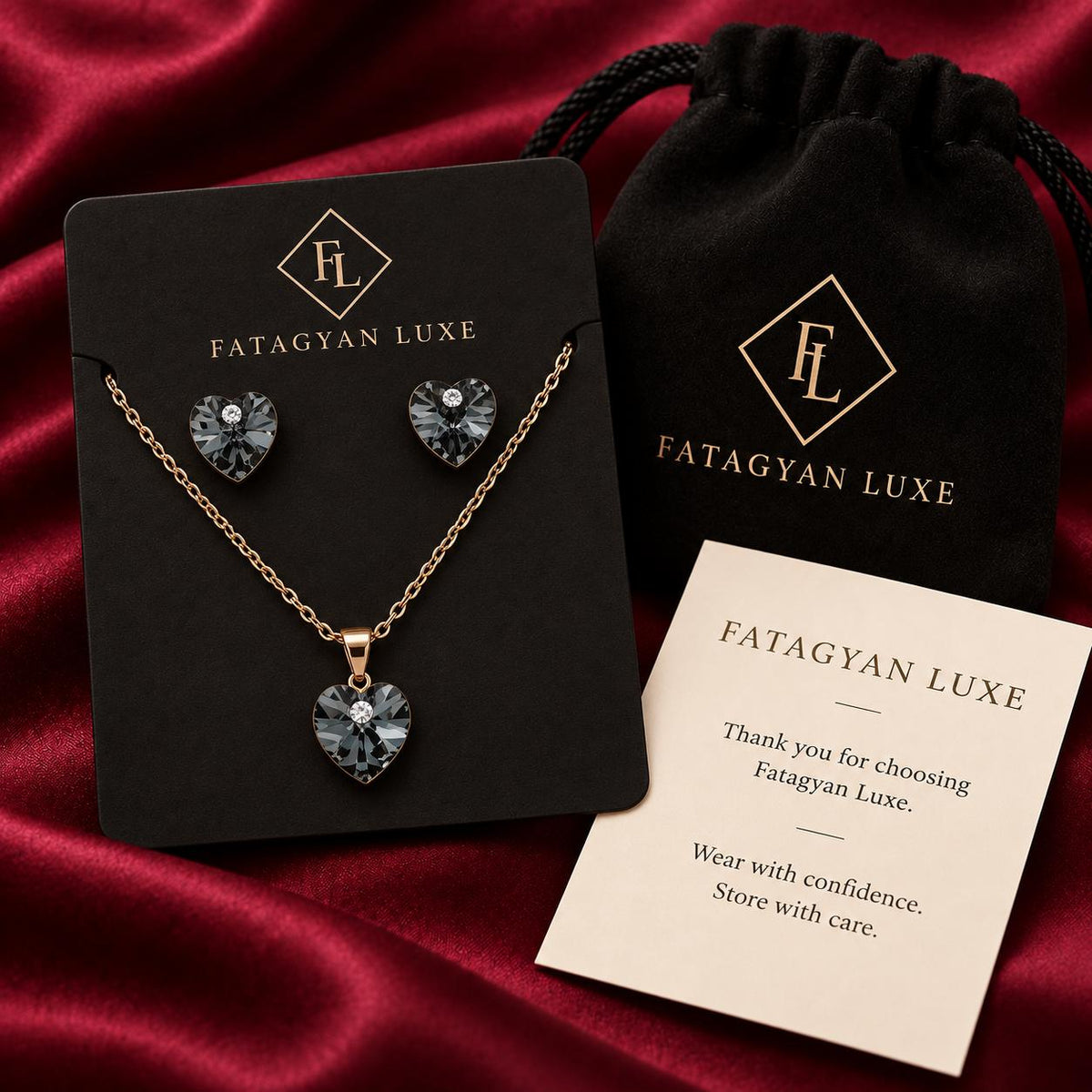 Éclat Heart Swarovski Crystal Jewellery Set – 18K Gold Plated  01