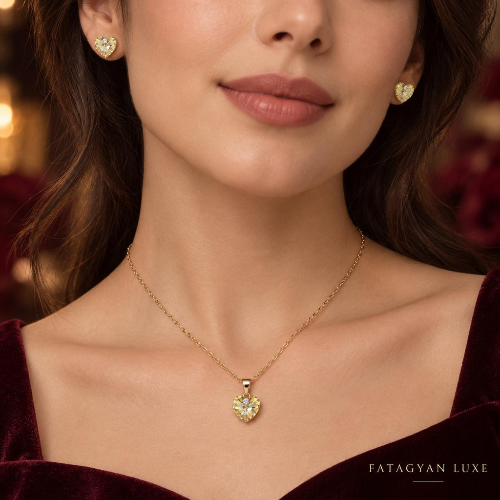 Éclat Heart Swarovski Crystal Jewellery Set – Golden Champagne 04