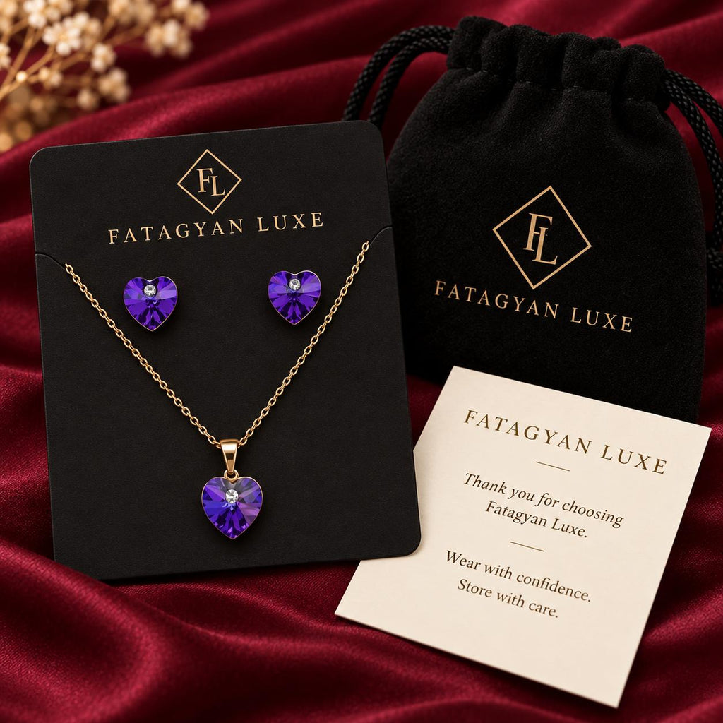 Éclat Heart Swarovski Crystal Jewellery Set – 18K Gold Plated Amethyst Purple 02
