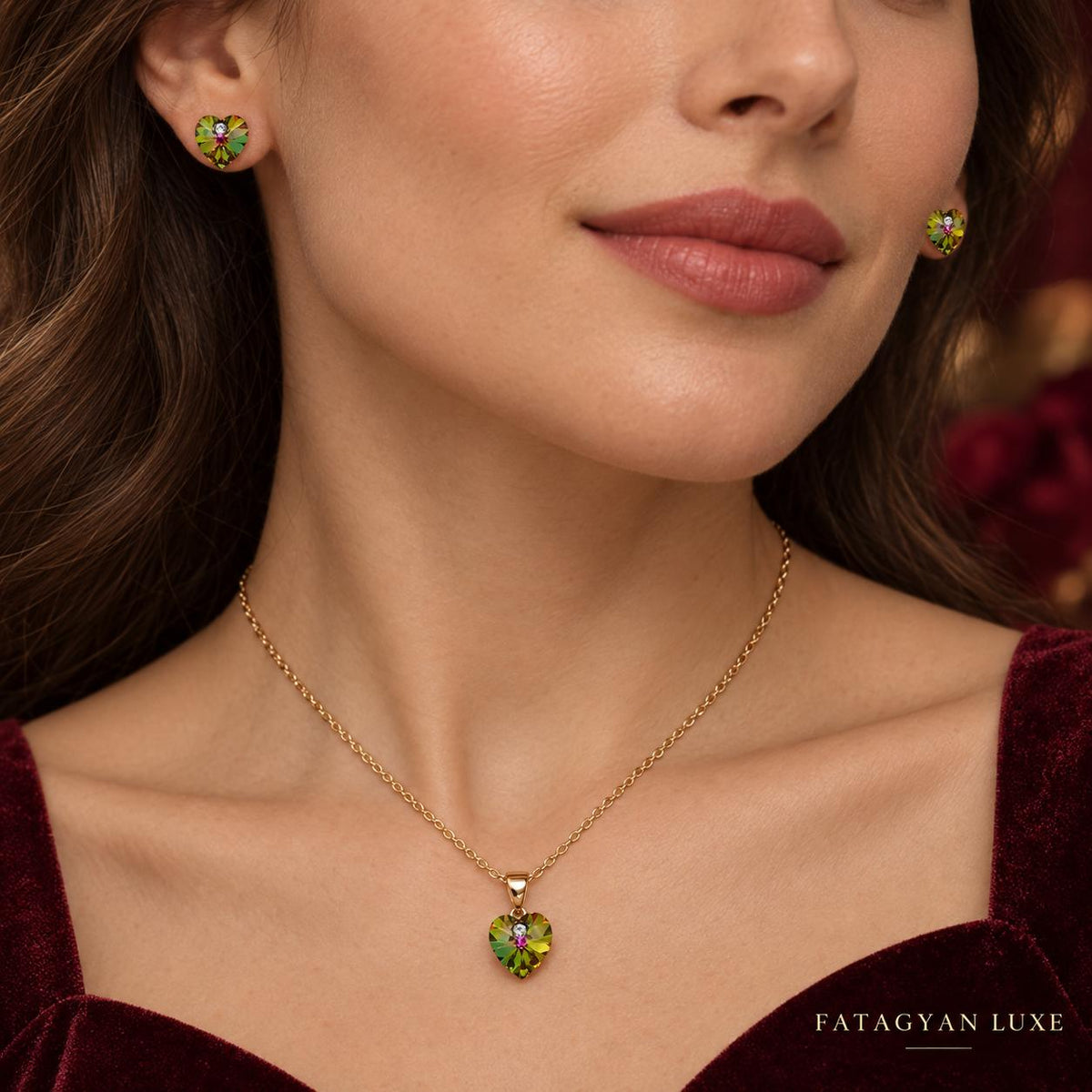 Éclat Heart Swarovski Crystal Jewellery Set – Aurora Green 05