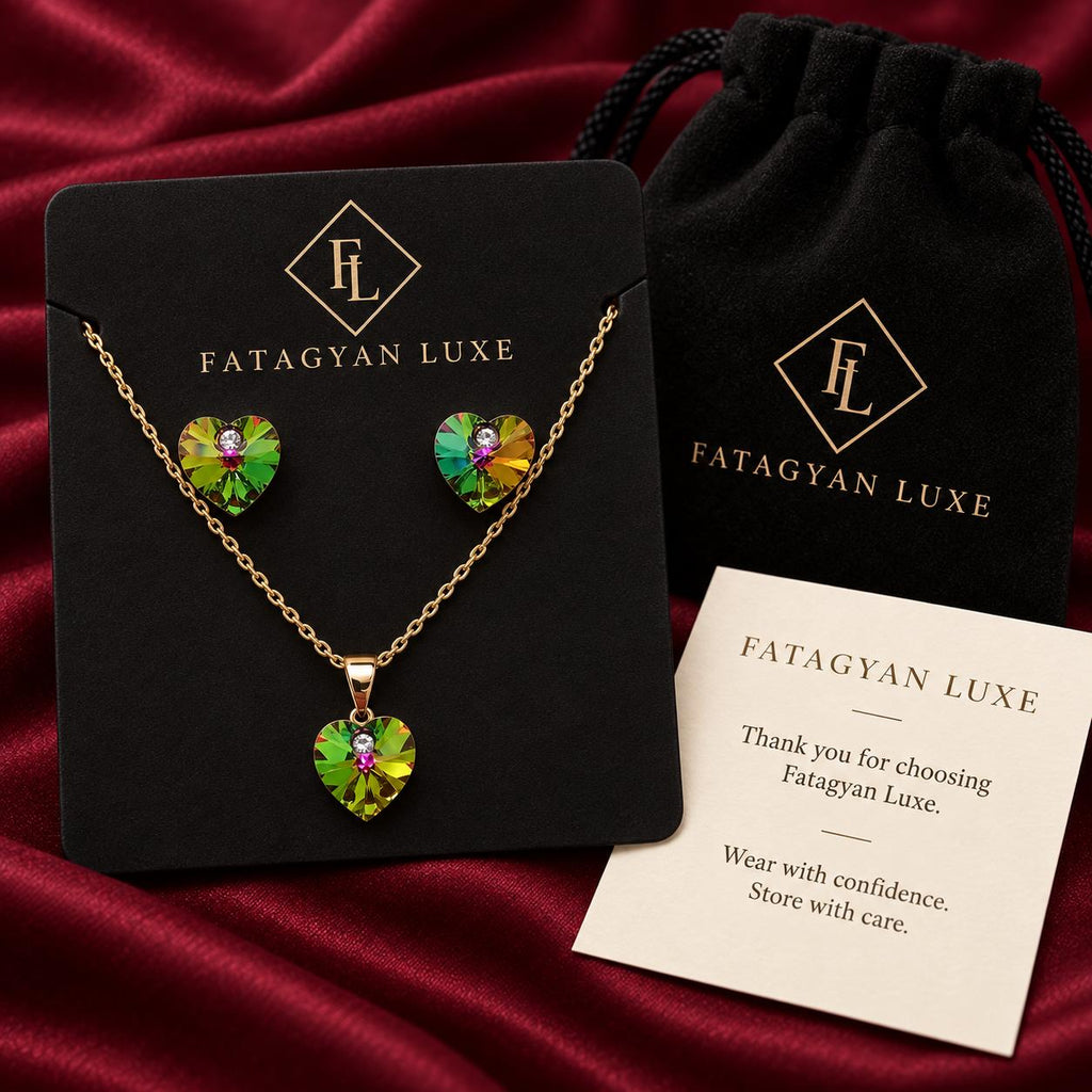 Éclat Heart Swarovski Crystal Jewellery Set – Aurora Green 05