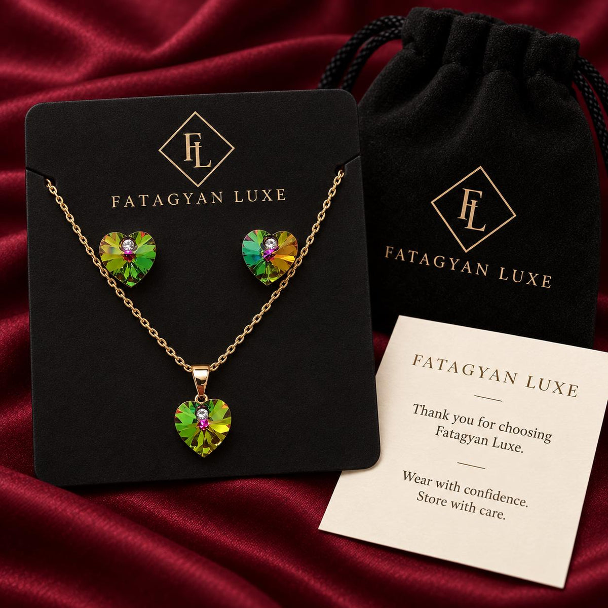 Éclat Heart Swarovski Crystal Jewellery Set – Aurora Green 05