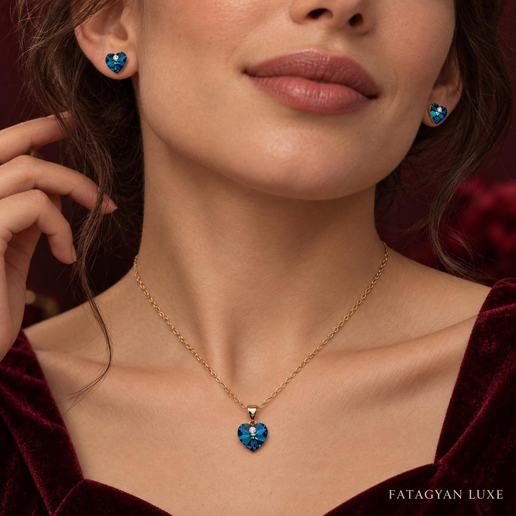 Éclat Heart Swarovski Crystal Jewellery Set – Sapphire Blue 06
