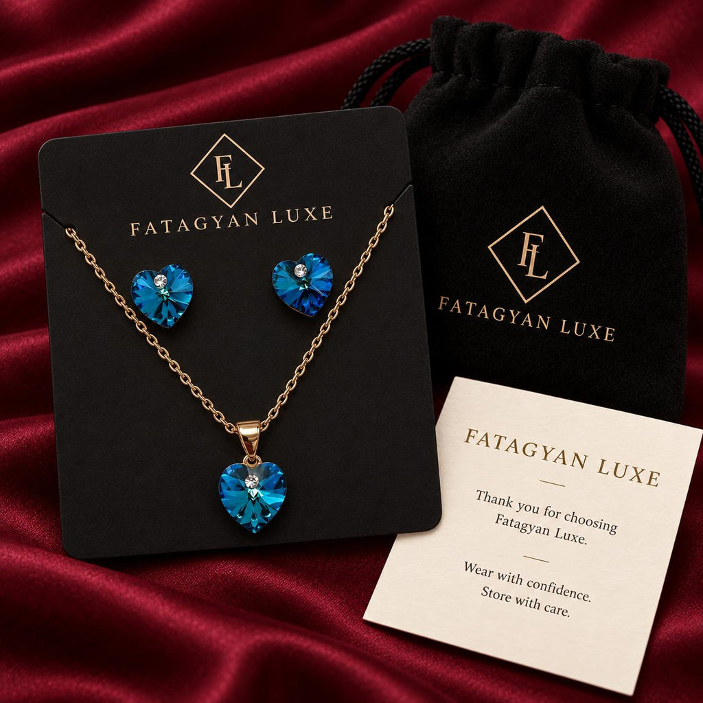 Éclat Heart Swarovski Crystal Jewellery Set – Sapphire Blue 06