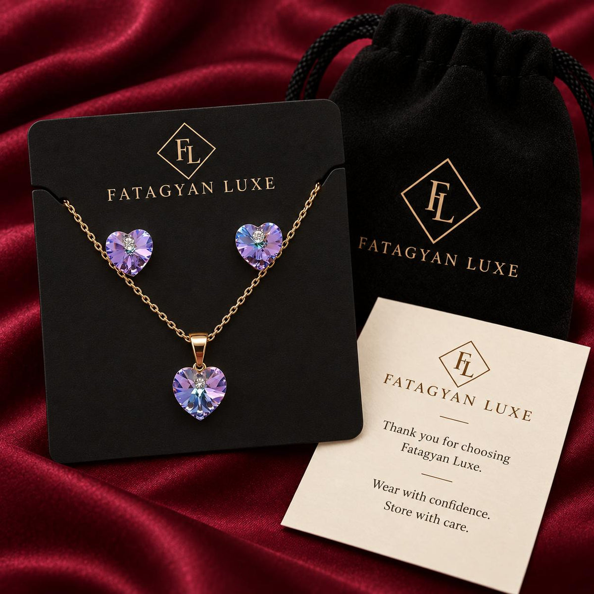 Éclat Heart Swarovski Crystal Jewellery Set –  Lavender Aurora 07