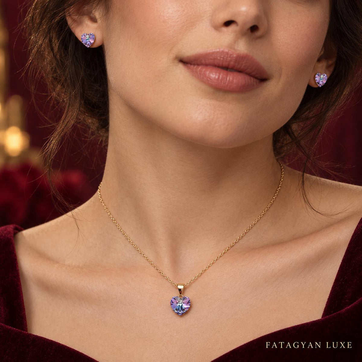 Éclat Heart Swarovski Crystal Jewellery Set –  Lavender Aurora 07
