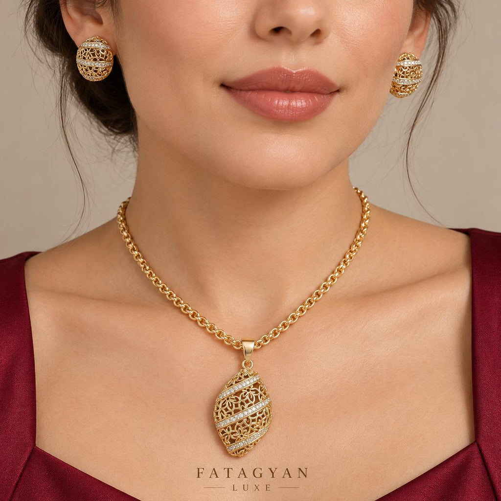 Floréa Gold-Plated Filigree Jewellery Set – XP Necklace & Earrings 08