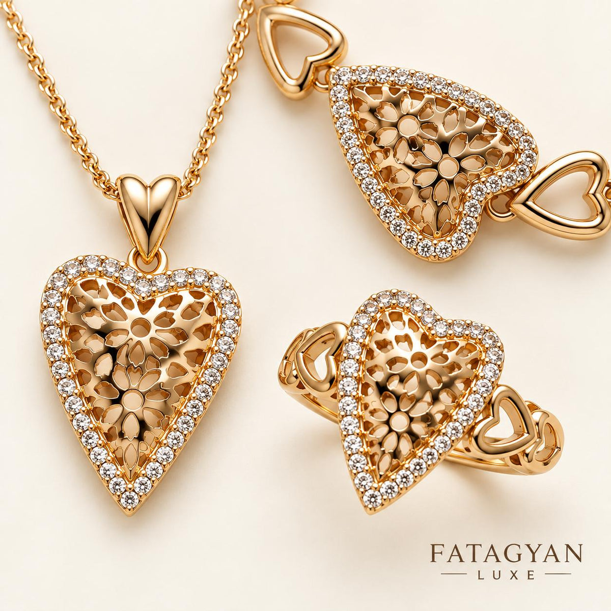 18K Gold-Plated Necklace, Ring, Bracelets, Earrings Set S06