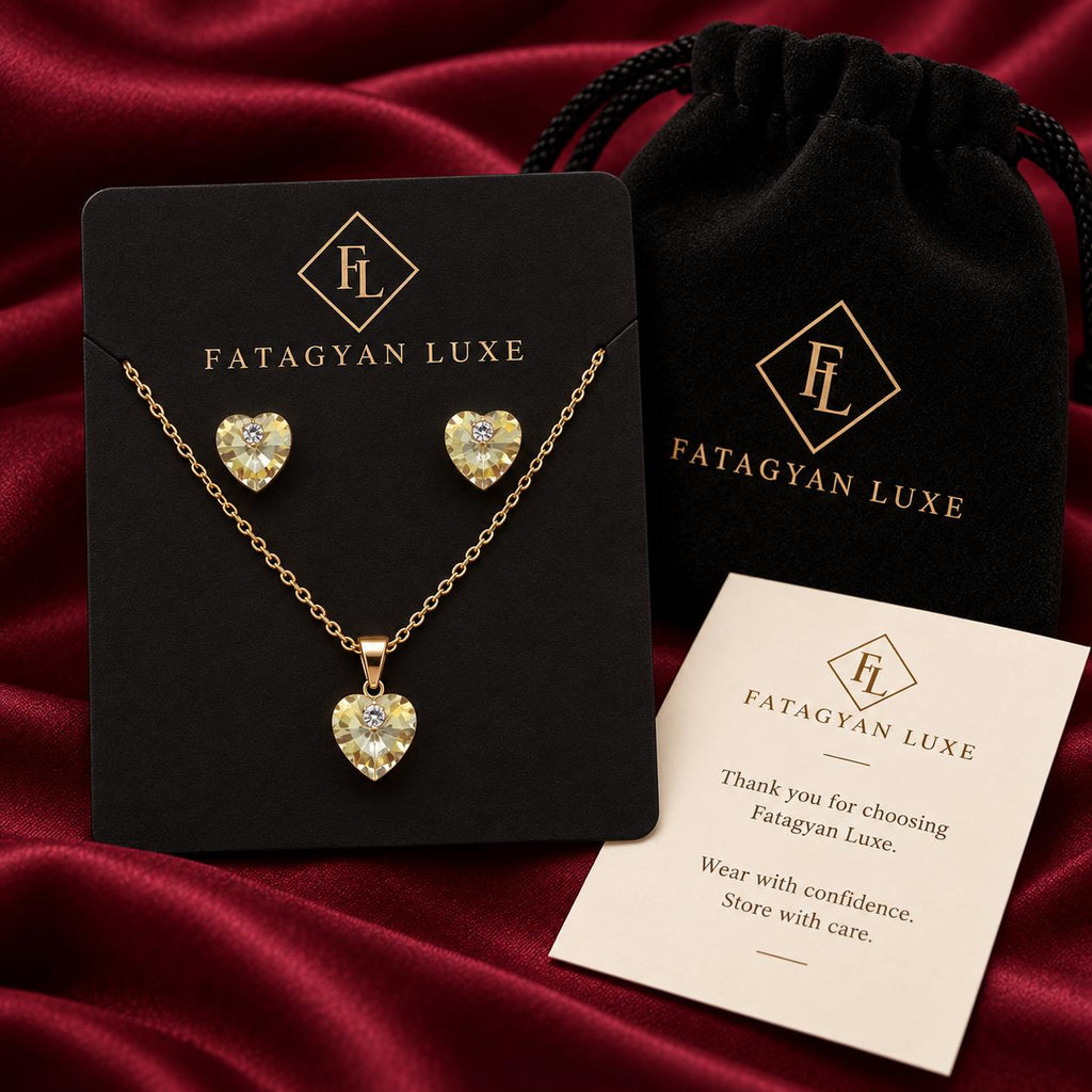 Éclat Heart Swarovski Crystal Jewellery Set – Golden Champagne 04