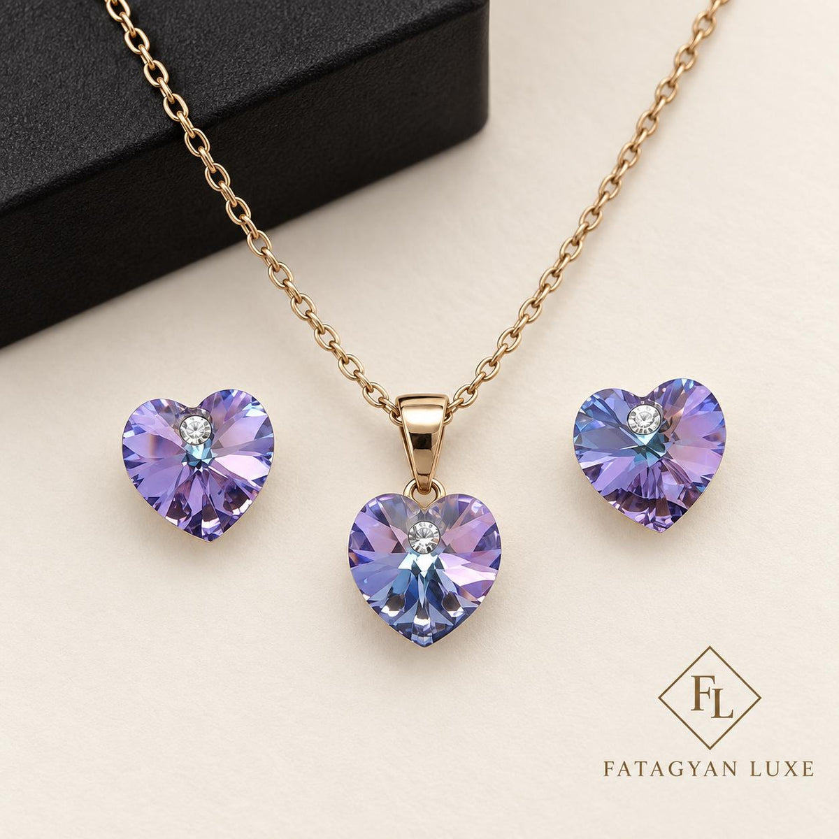Éclat Heart Swarovski Crystal Jewellery Set –  Lavender Aurora 07