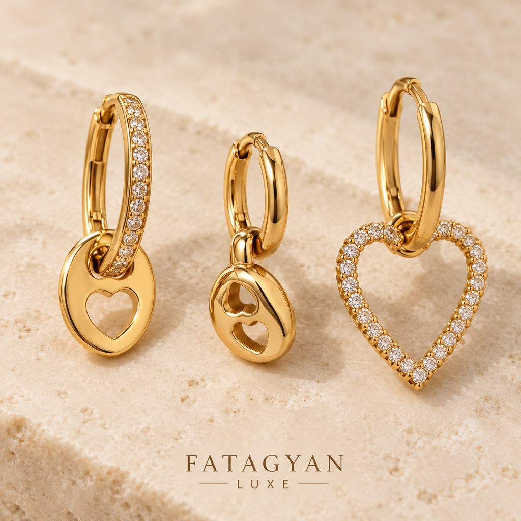 Amour Trio Heart Earring Set with three coordinating gold-tone heart earrings