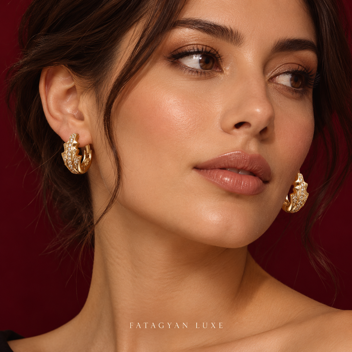 Aureline Pavé Sculpted Hoop Earrings worn on model