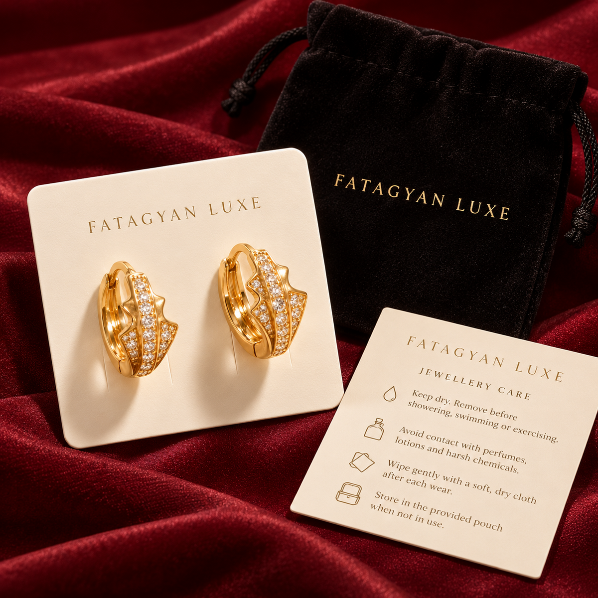 Aureline Pavé Sculpted Hoop Earrings with Fatagyan Luxe packaging