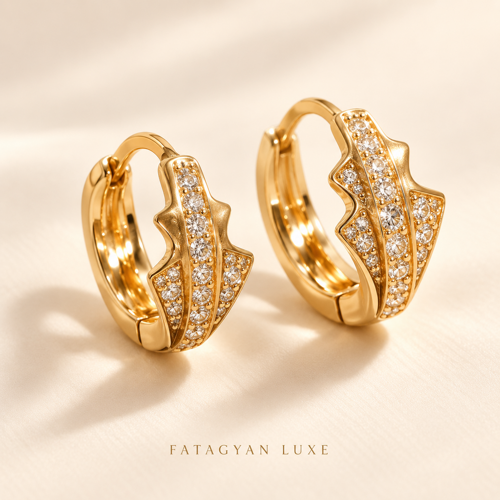Aureline Pavé Sculpted Hoop Earrings in gold tone with clear pavé crystals