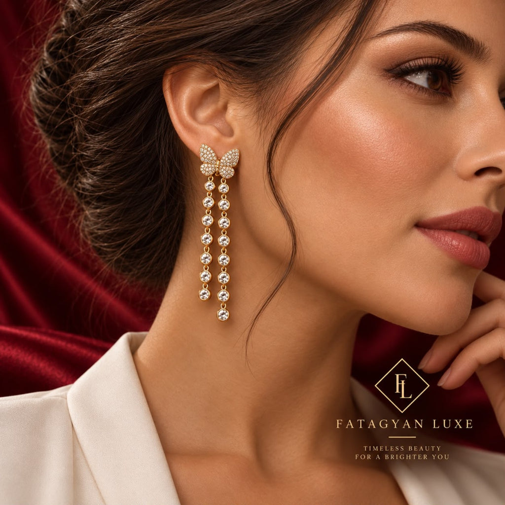 Papillon Lumière Crystal Cascade Earrings worn
