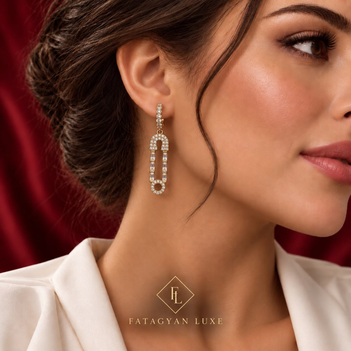 Celeste Crystal Pin Drop Earrings worn