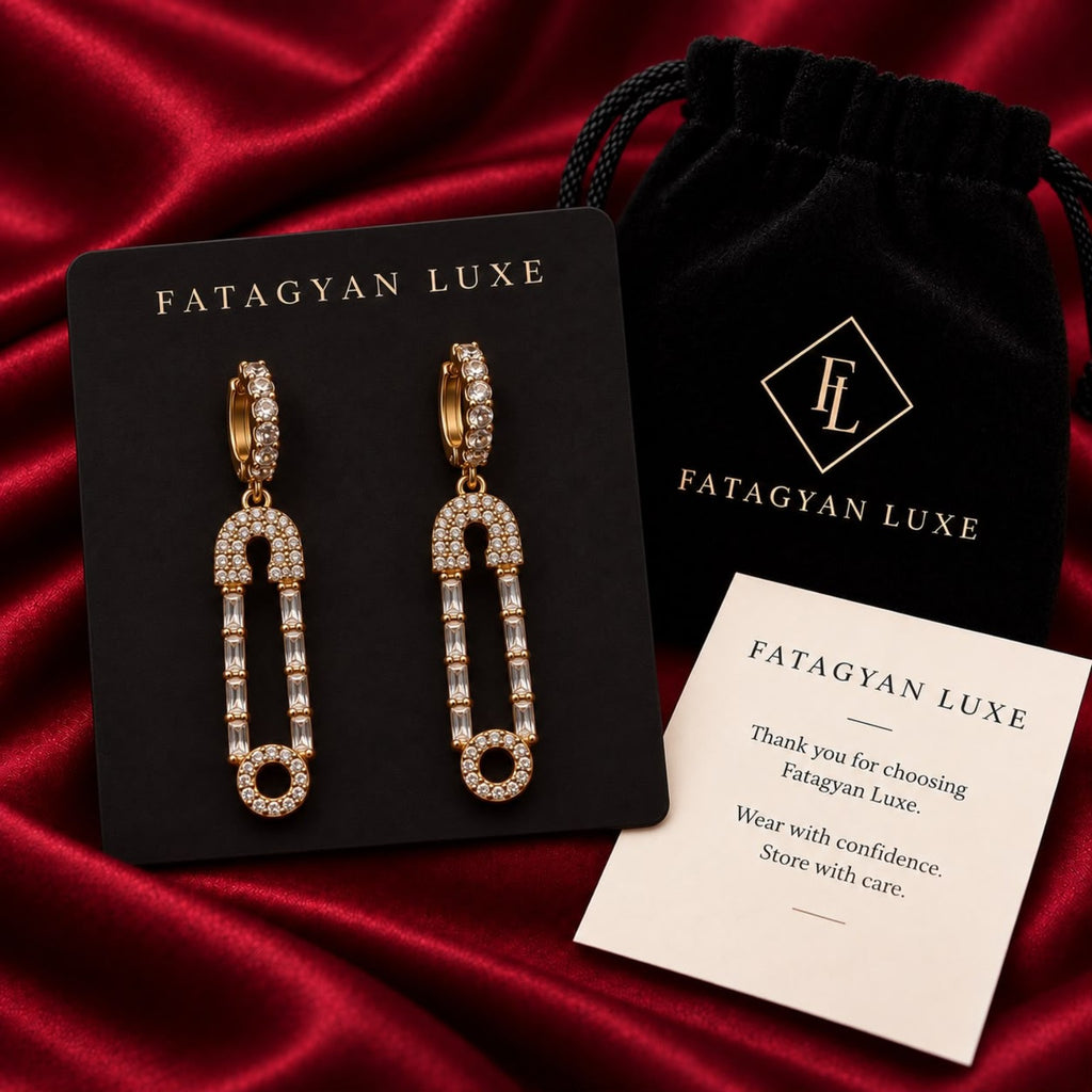Celeste Crystal Pin Drop Earrings FATAGYAN LUXE packaging