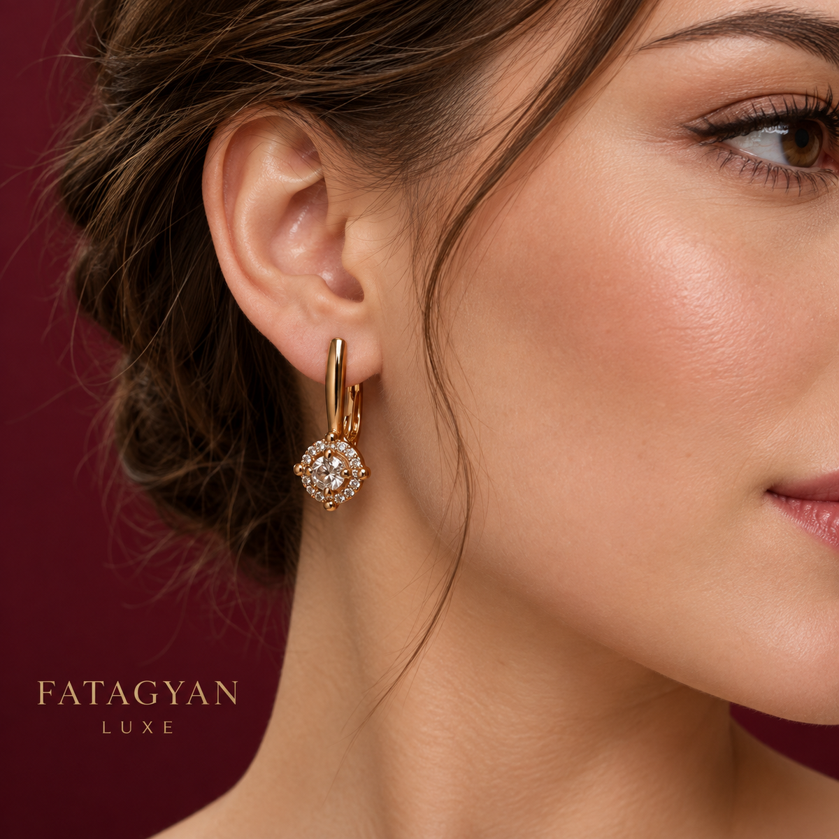Celeste Halo Crystal Earrings worn on model