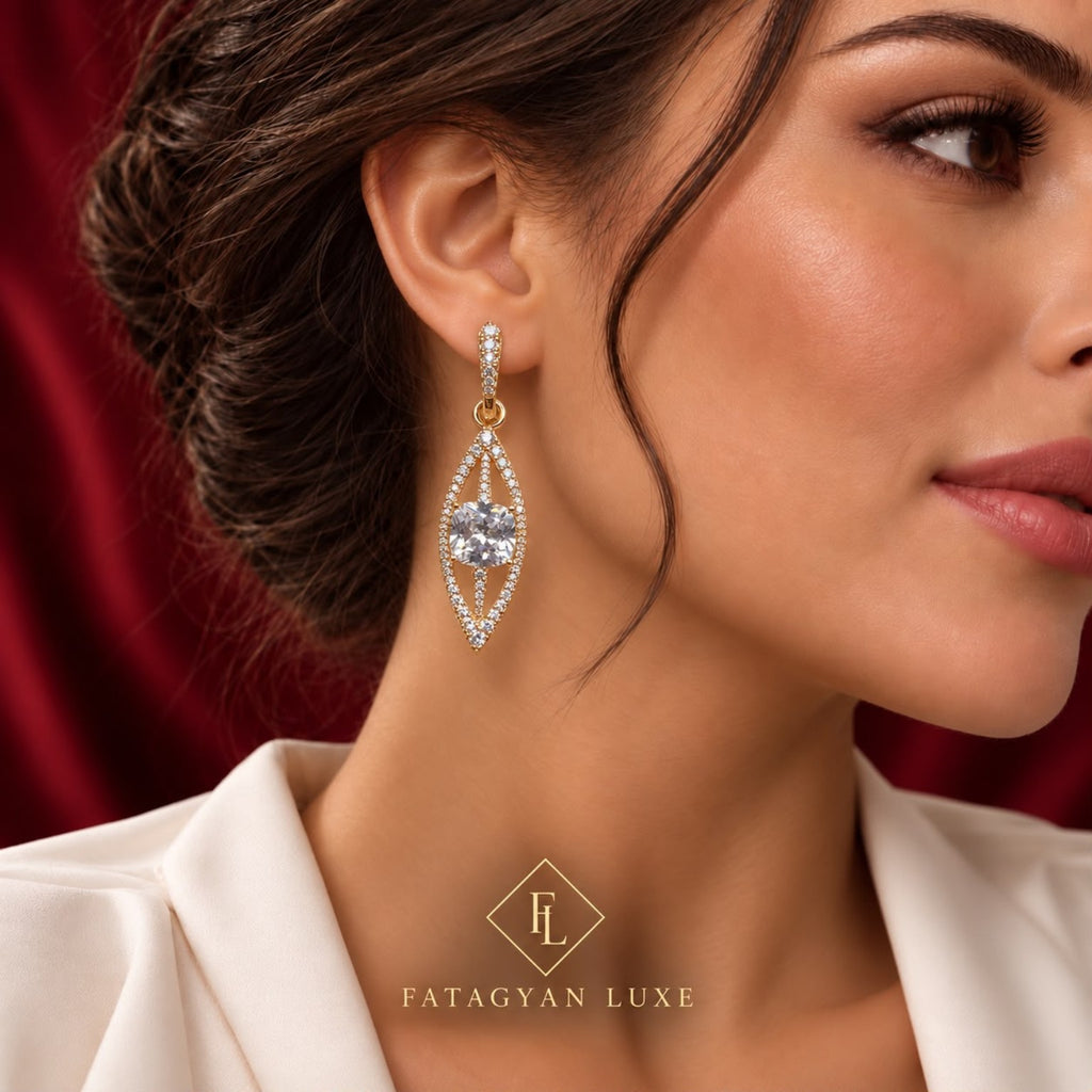 Célestine Crystal Marquis Drop Earrings worn