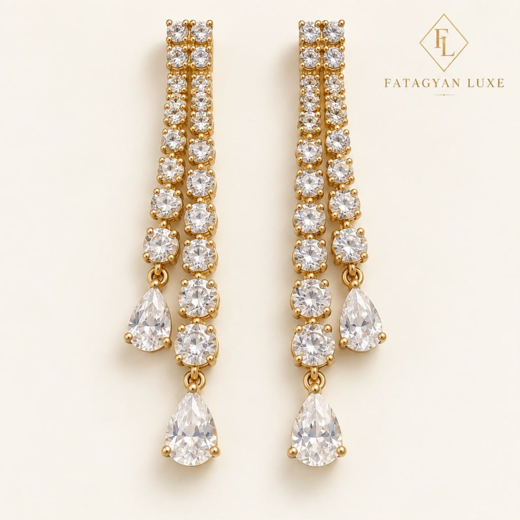 Célestine Double-Strand Crystal Drop Earrings
