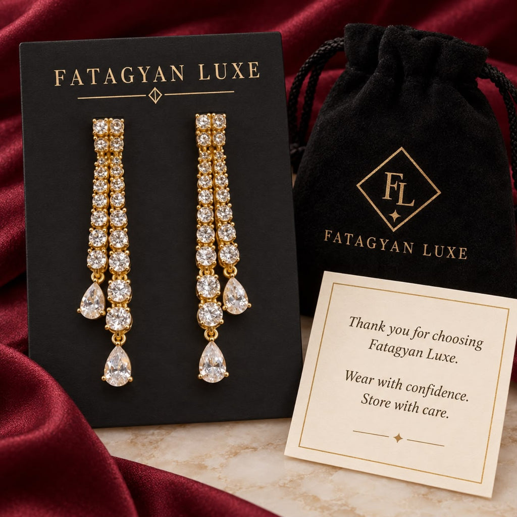Célestine Double-Strand Crystal Drop Earrings FATAGYAN LUXE packaging