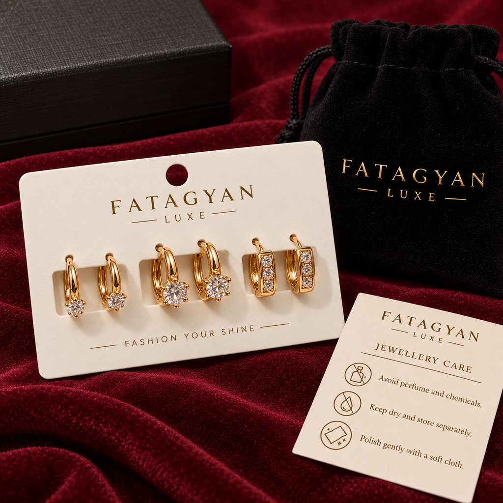 Clarté Trio Crystal Hoop Set with Fatagyan Luxe packaging