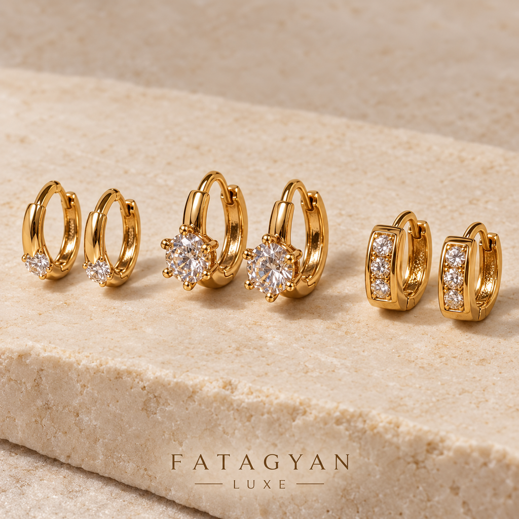 Clarté Trio Crystal Hoop Set with three pairs of gold-tone crystal hoop earrings