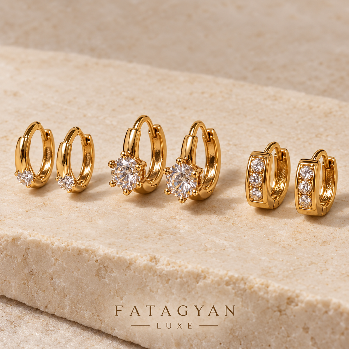 Clarté Trio Crystal Hoop Set with three pairs of gold-tone crystal hoop earrings