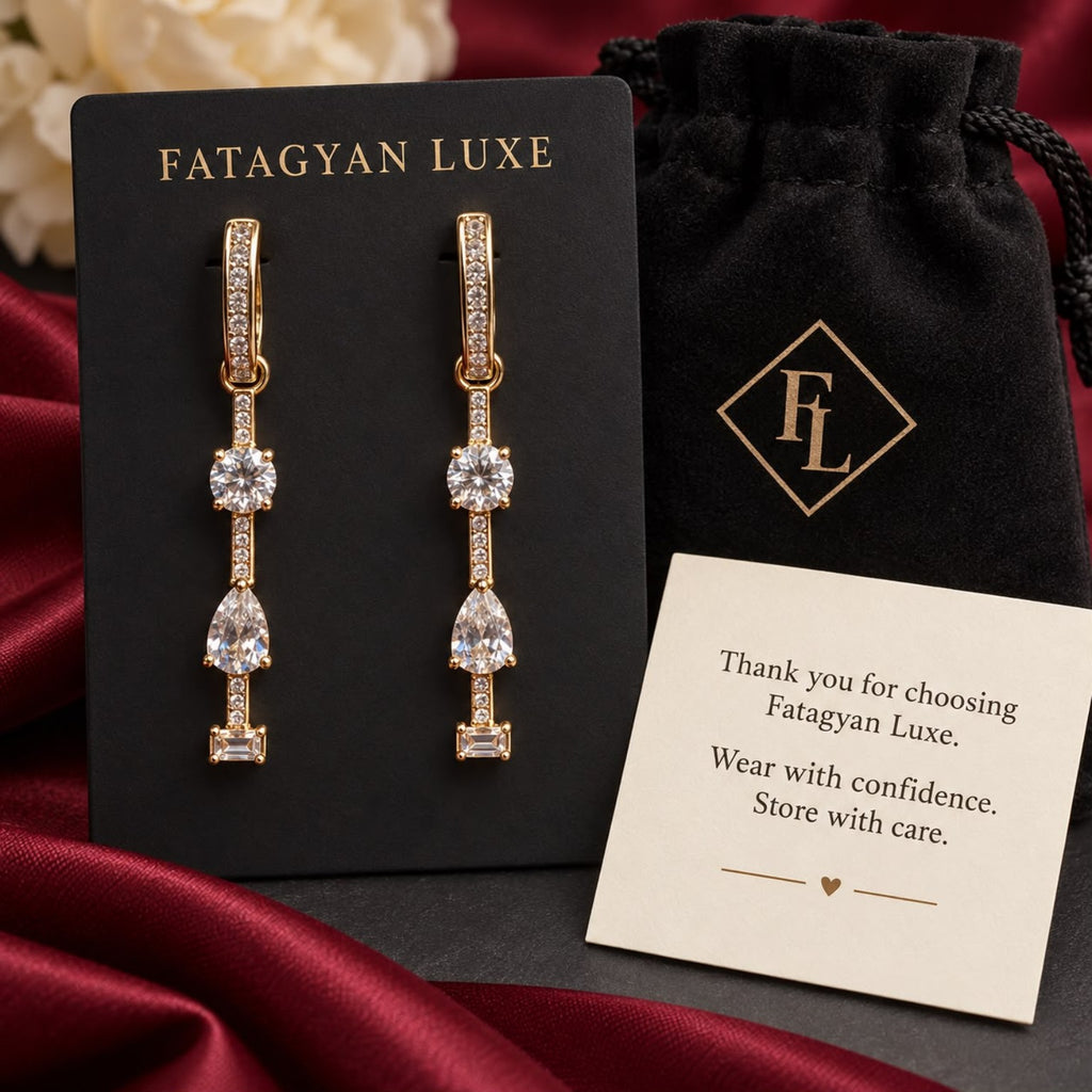 Aveline Crystal Drop Earrings FATAGYAN LUXE packaging
