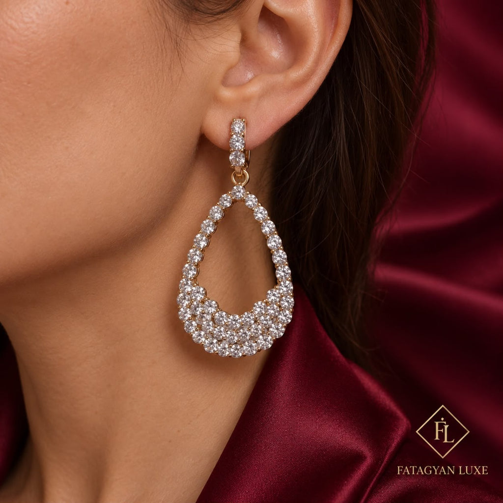Roselle Crystal Teardrop Earrings worn