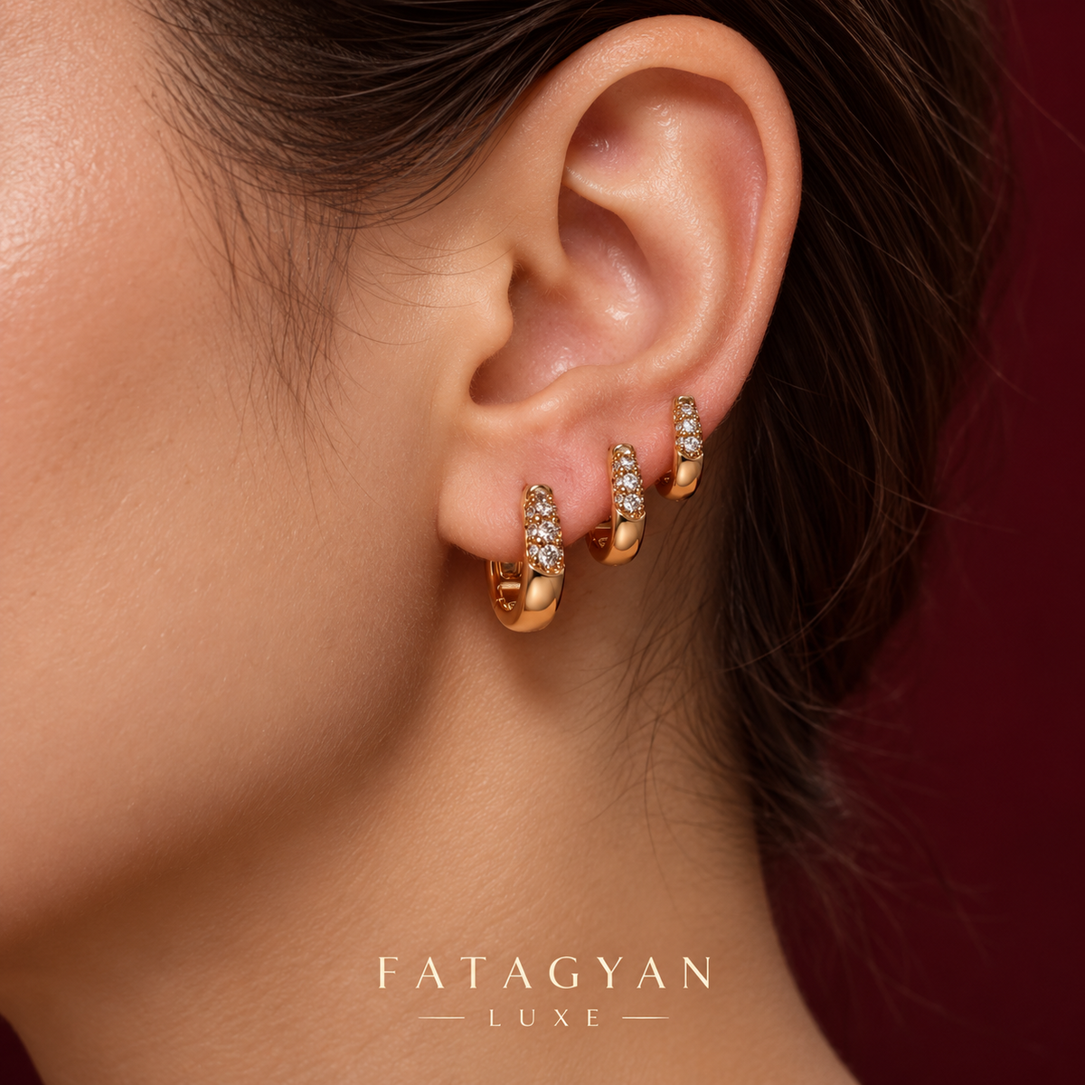 Éclat Trio Pavé Hoop Earring Set worn together on model