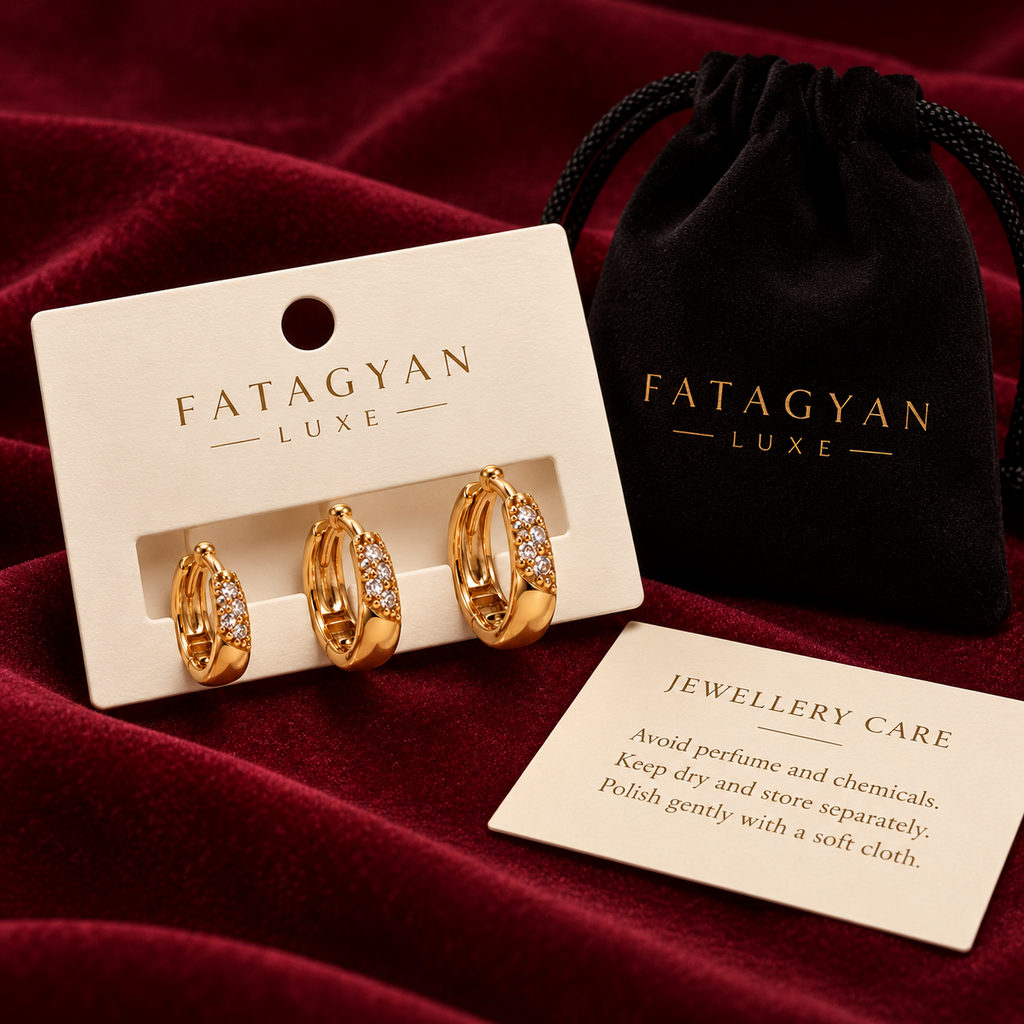 Éclat Trio Pavé Hoop Earring Set with Fatagyan Luxe packaging