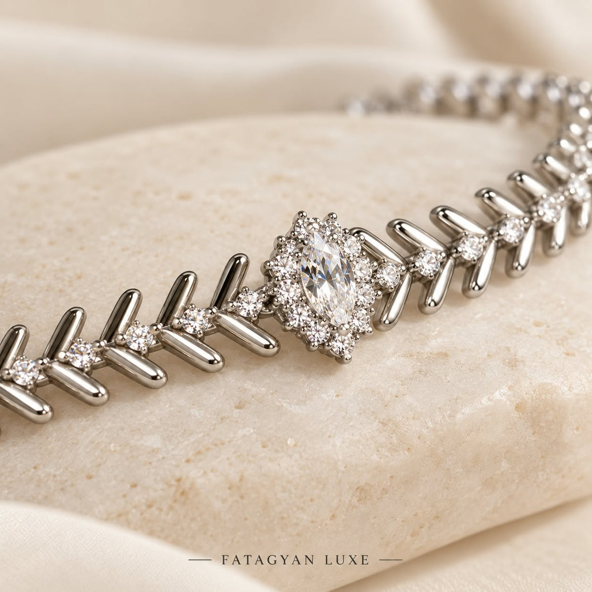 Élodie Marquise silver-tone crystal bracelet detail with marquise centre stone