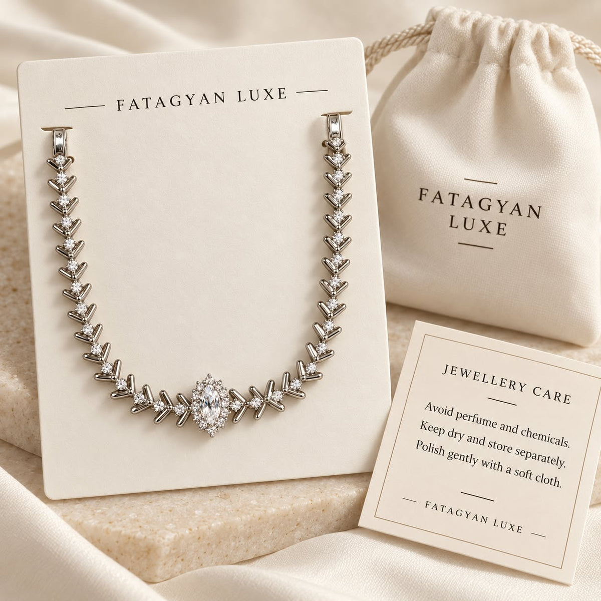 Élodie Marquise silver-tone crystal bracelet with Fatagyan Luxe packaging