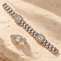 Émeraude Lumière silver-tone crystal bracelet and ring jewellery set on stone
