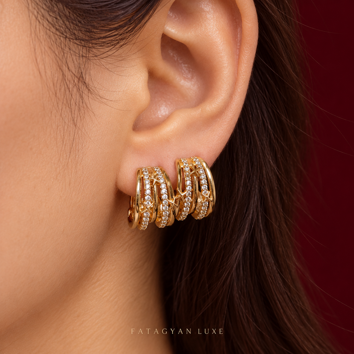 Étoile Orbit Crystal Hoop Earrings worn on model